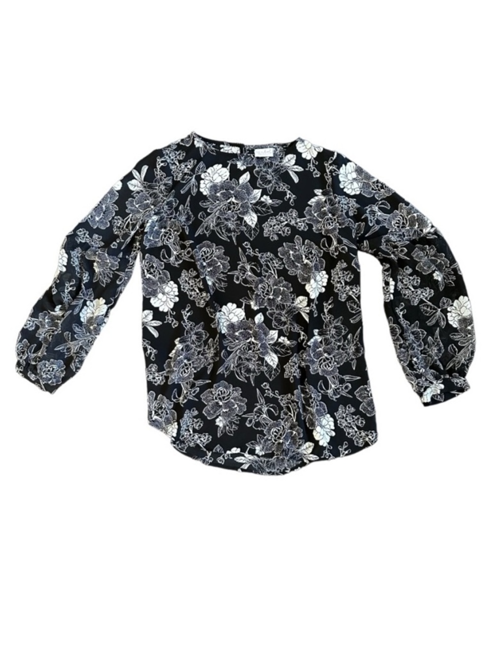 Isabel Maternity by Ingrid & Isabel Black White Floral Balloon Sleeve Blouse Sm